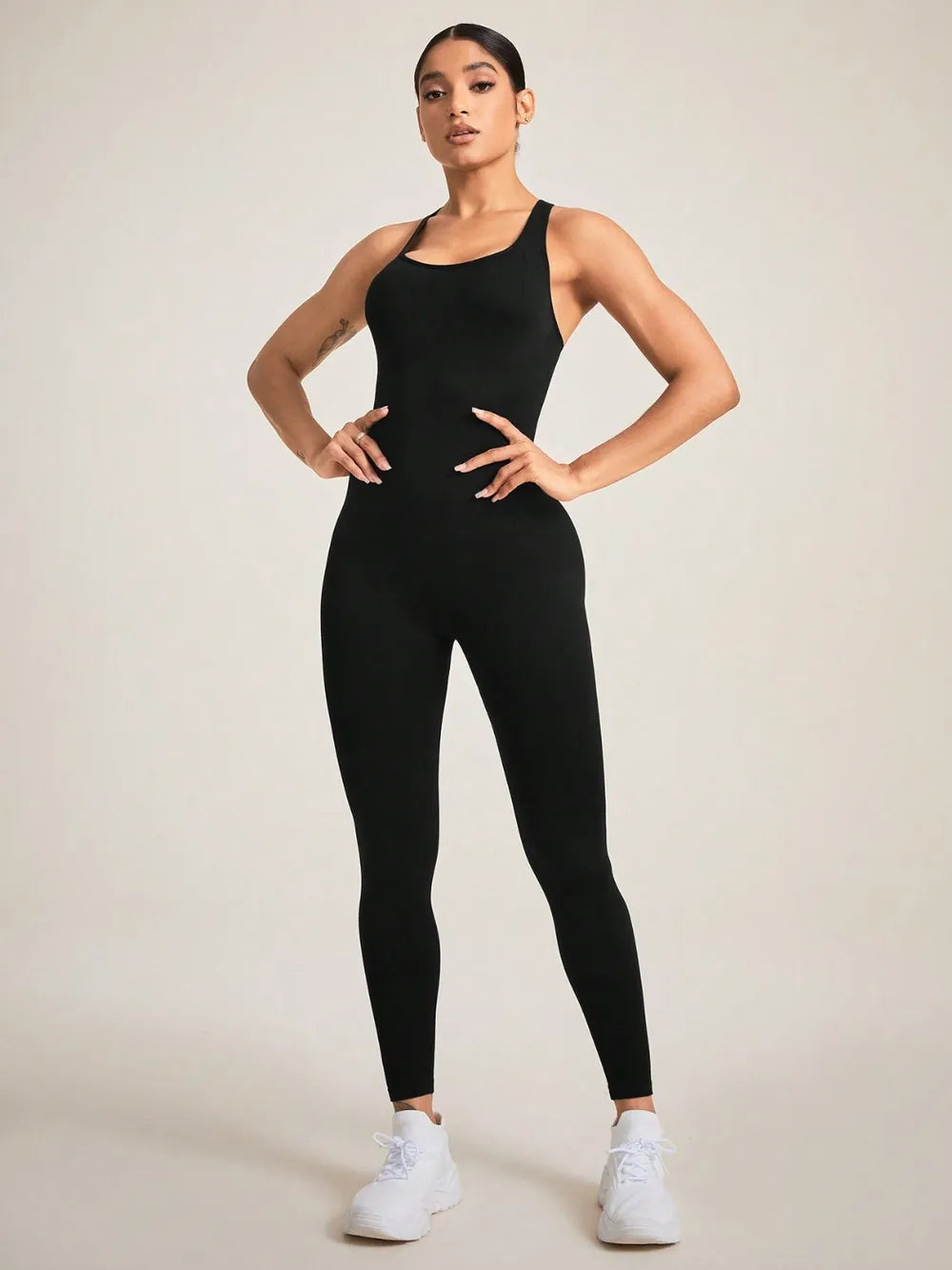 Crisscross Back Sleeveless Active Jumpsuit Easy Apparels