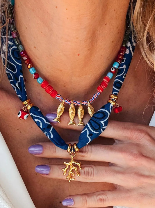 2-Piece Coral and Fish Pendant Necklace Navy One Size Easy Apparels