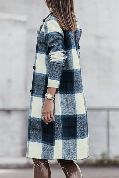Double Take Full Size Plaid Button Up Lapel Collar Coat Easy Apparels
