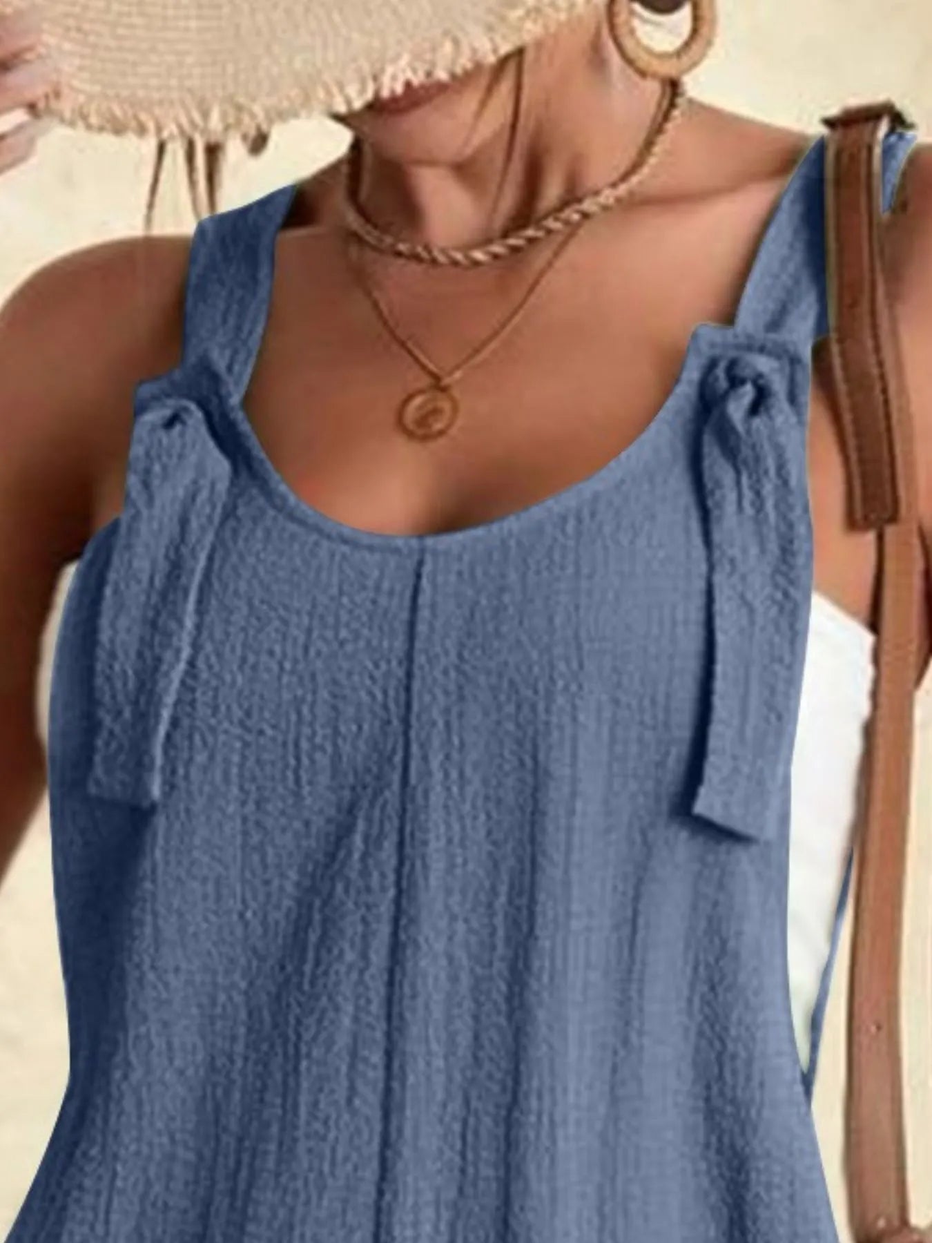 Full Size Knot Strap Romper with Pockets Plus Size Easy Apparels