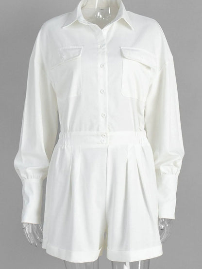 Casual Button Front Long Sleeve Romper Easy Apparels