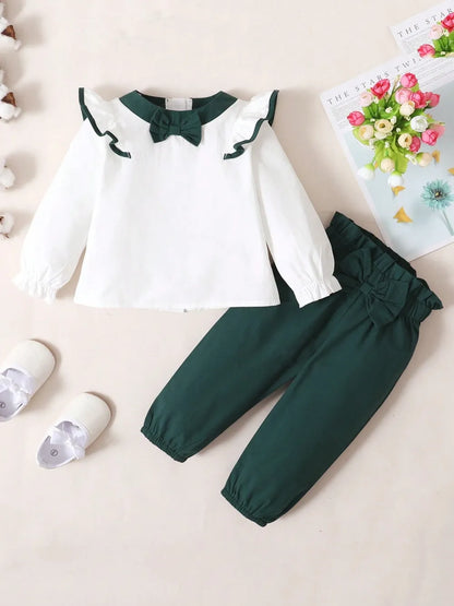 Children's Contrast Ruffled Top and Pants Set Easy Apparels