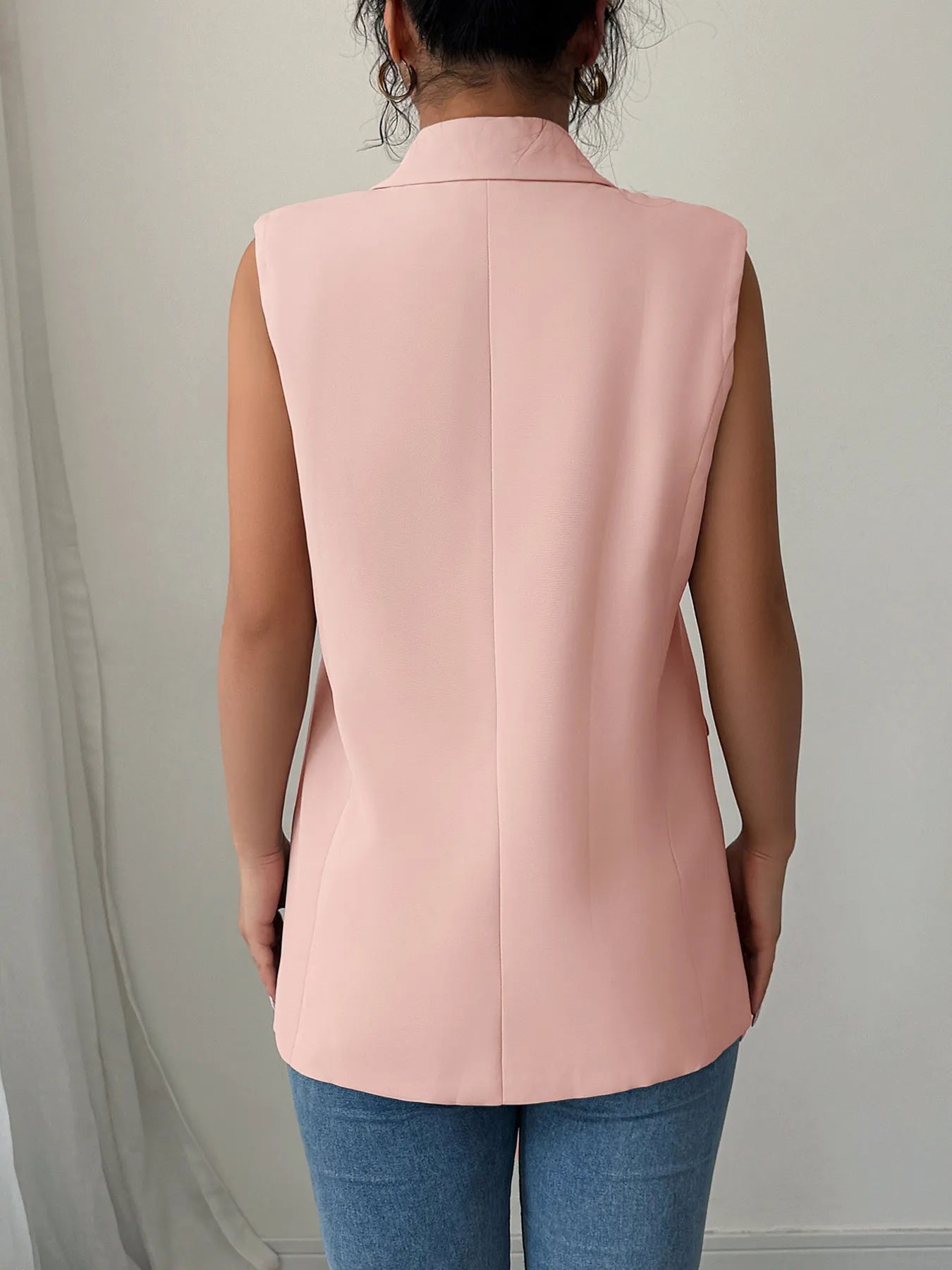 One Button V-Neck Blazer Vest Coat Easy Apparels