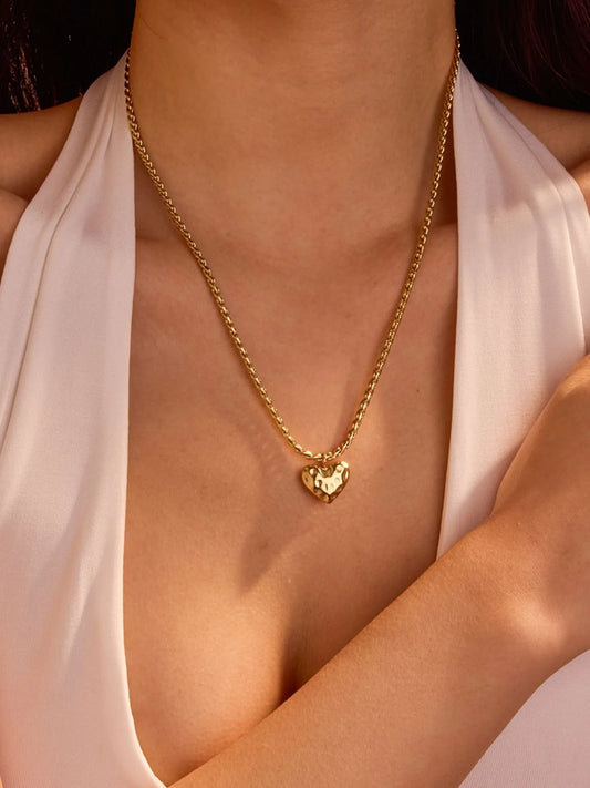 18K Gold-Plated Stainless Steel Heart Pendant Necklace Gold One Size Easy Apparels