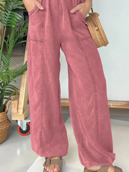 Full Size Wide Leg Spaghetti Strap Jumpsuit Plus Size Easy Apparels