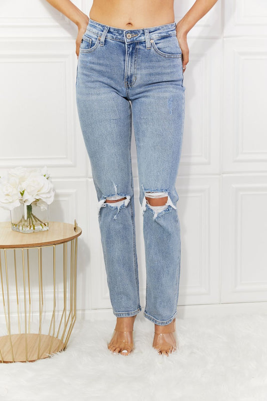 Kancan High Rise Distressed Slim Straight Jeans Light Easy Apparels