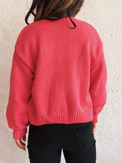 Flower Open Front Long Sleeve Cardigan Easy Apparels