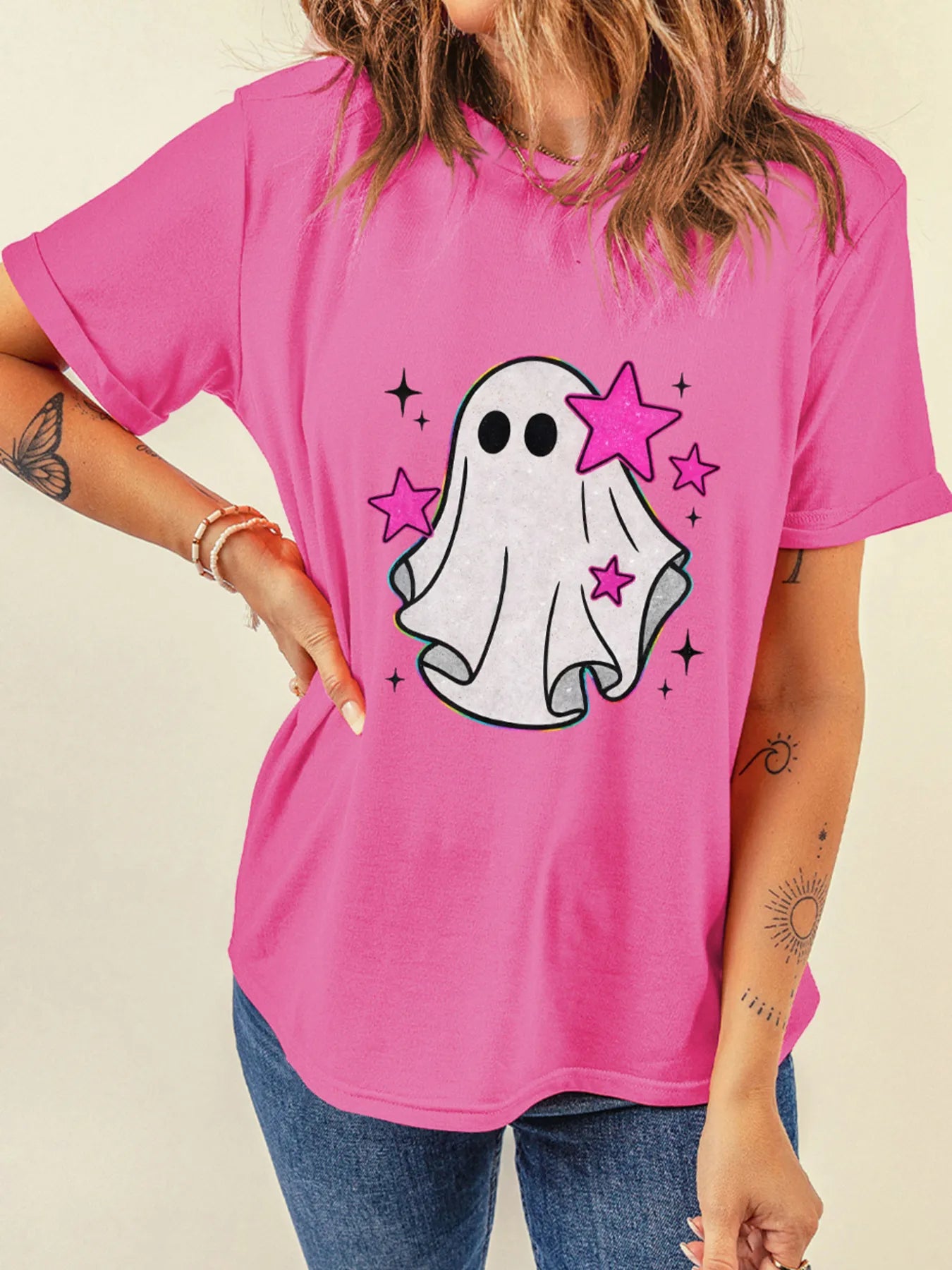 Trendsi Ghost Graphic Halloween Round Neck T Shirt
