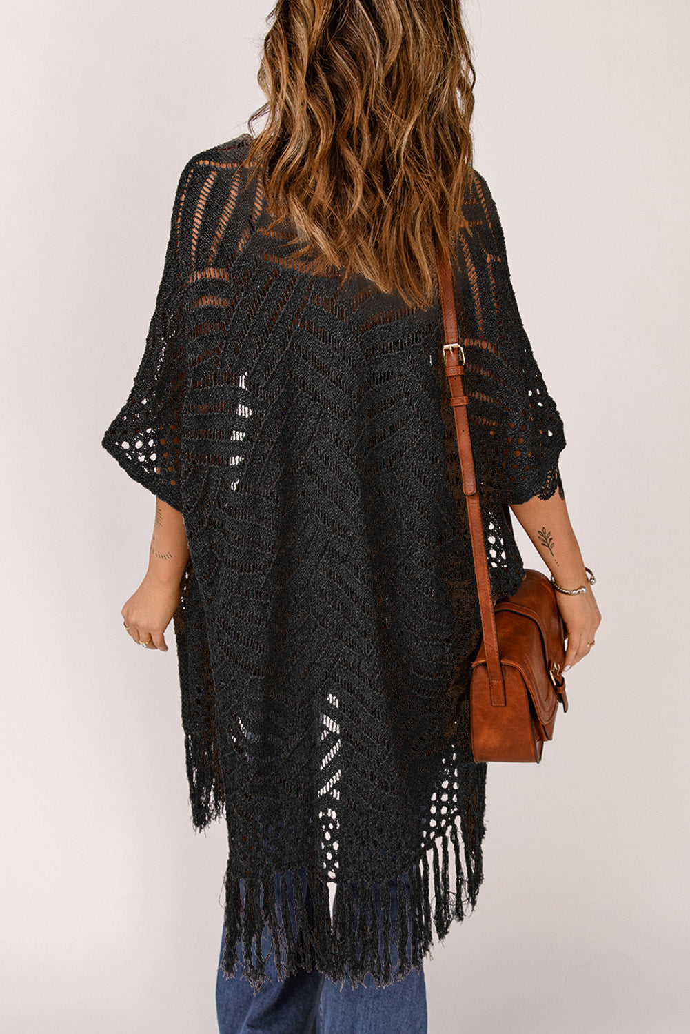 Fringe Hem Slit Open Front Cardigan Easy Apparels
