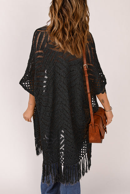 Fringe Hem Slit Open Front Cardigan Easy Apparels