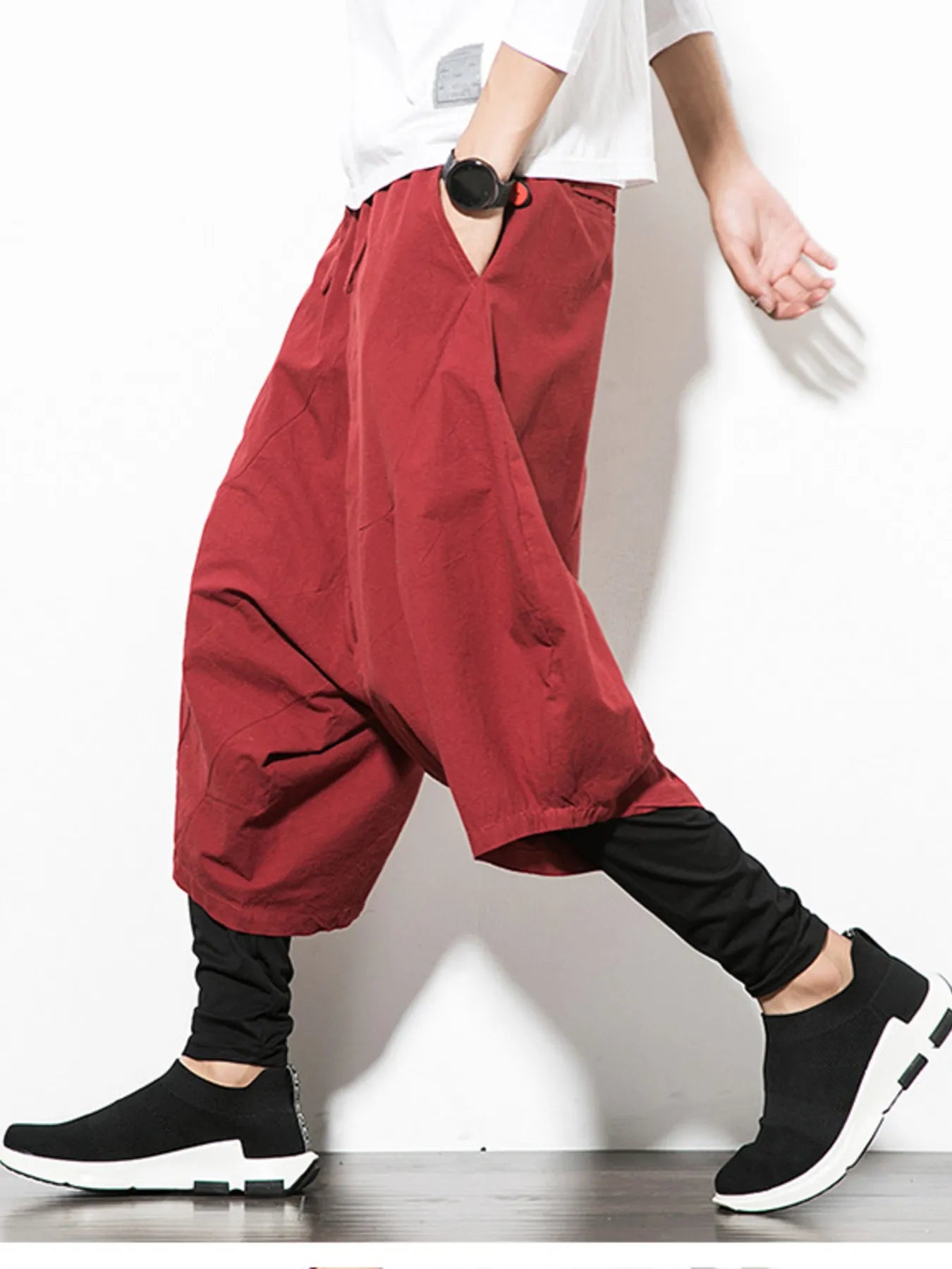 Men's Plus Size Wide Leg Drop Crotch Pants with Drawstring Easy Apparels