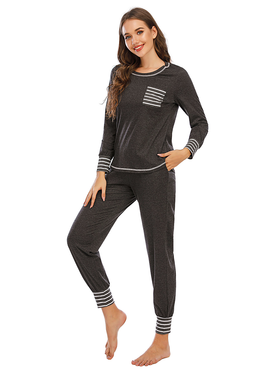 Round Neck Top and Pants Lounge Set Easy Apparels