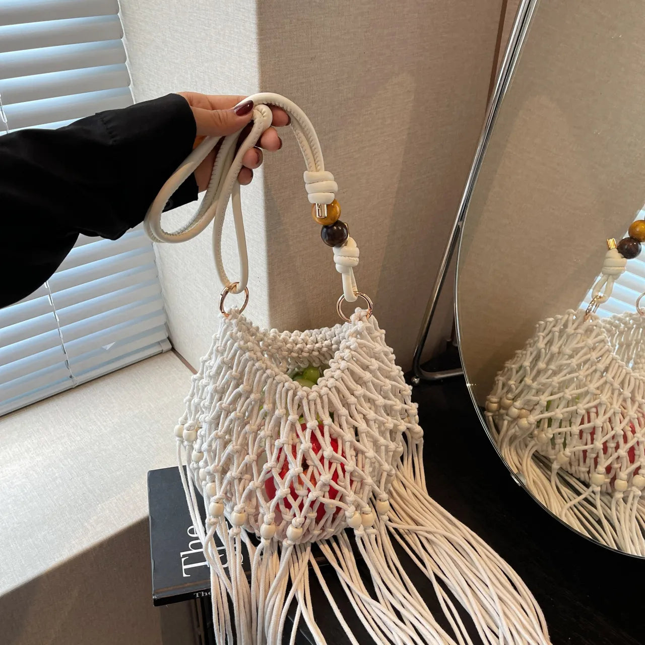 Fringe Net Shoulder Bag Beige onesize Easy Apparels
