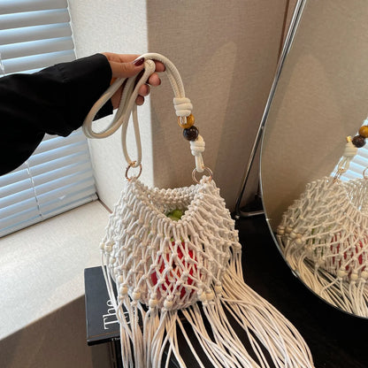 Fringe Net Shoulder Bag Beige onesize Easy Apparels