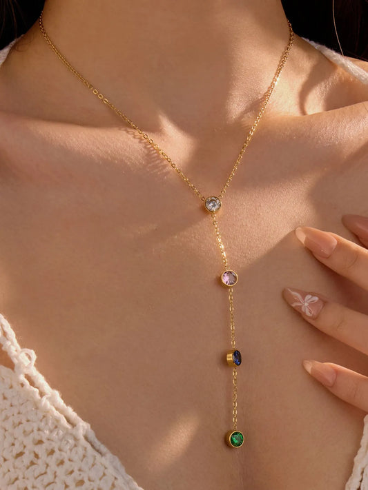 18K Gold-Plated Stainless Steel Zircon Y-Drop Necklace Easy Apparels