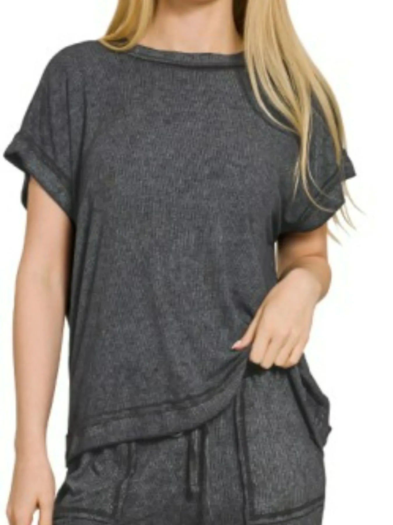 Zenana Ribbed Acid Wash Rayon Top & Pants Set Easy Apparels