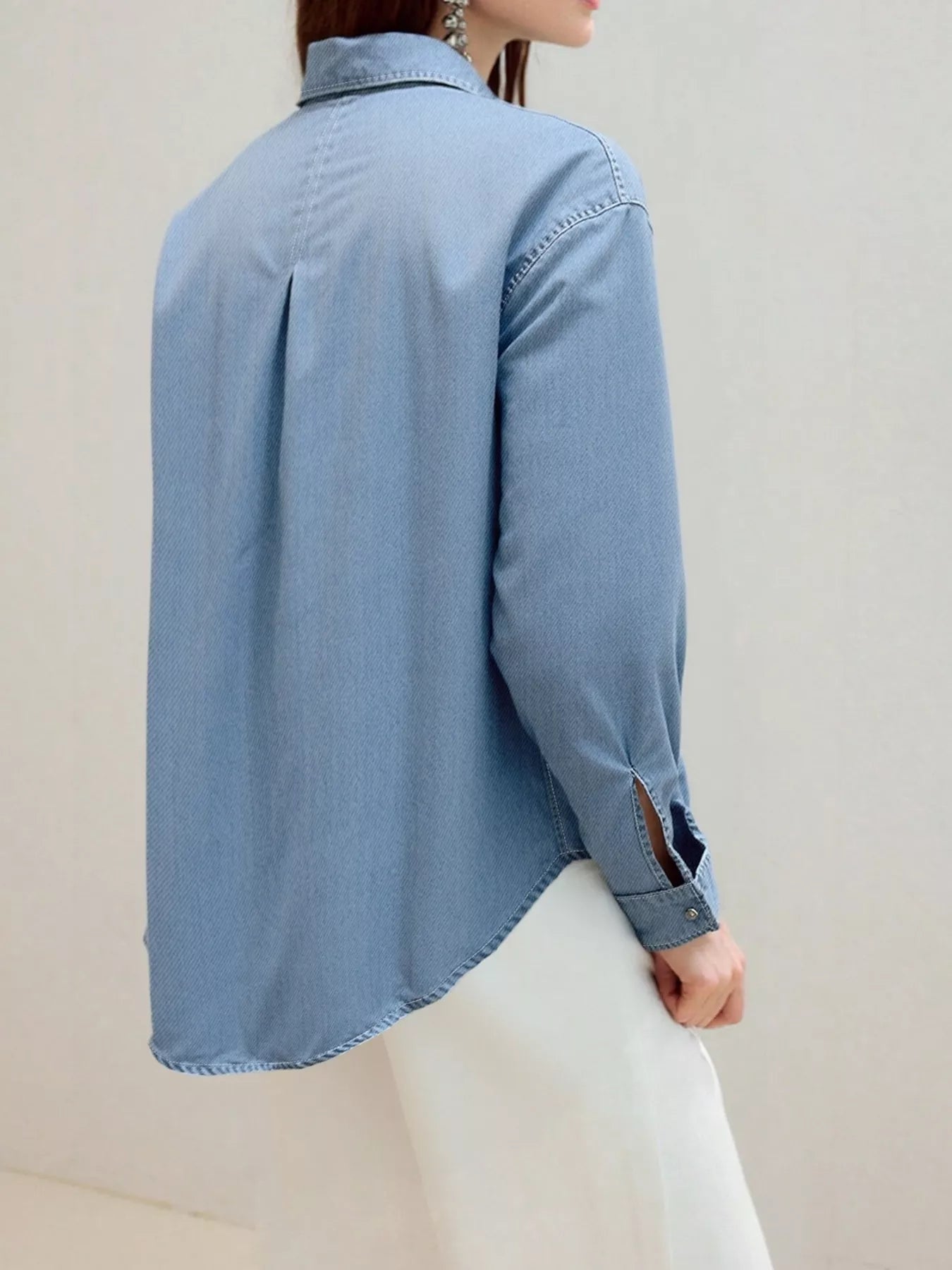 Full Size Button-Up Long Sleeve Denim Shirt Plus Size Easy Apparels