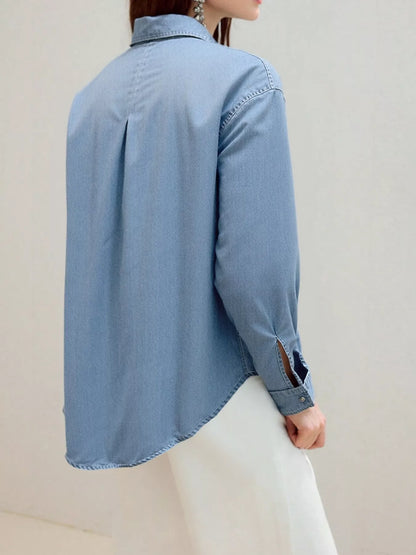 Full Size Button-Up Long Sleeve Denim Shirt Plus Size Easy Apparels