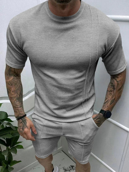 Men's Full Size Round Neck Tee and Shorts Set Plus Size Light Gray Easy Apparels
