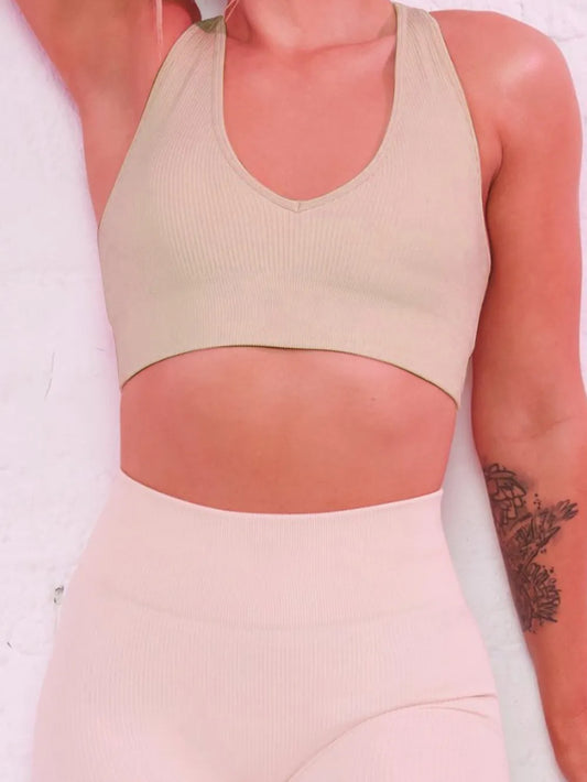 Scoop Neck Wide Strap Active Bra Tan Easy Apparels