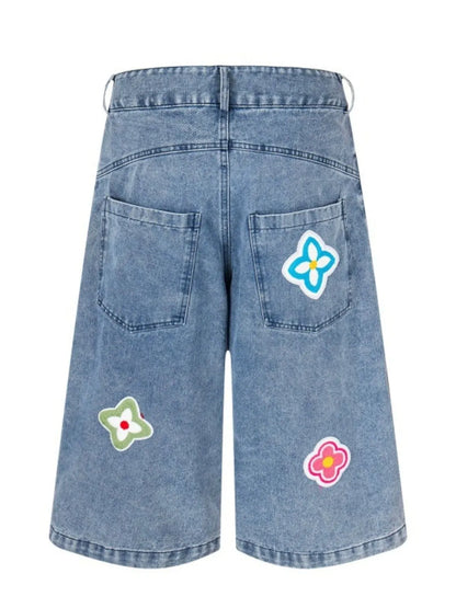 Men's Flower Patch Denim Shorts Easy Apparels