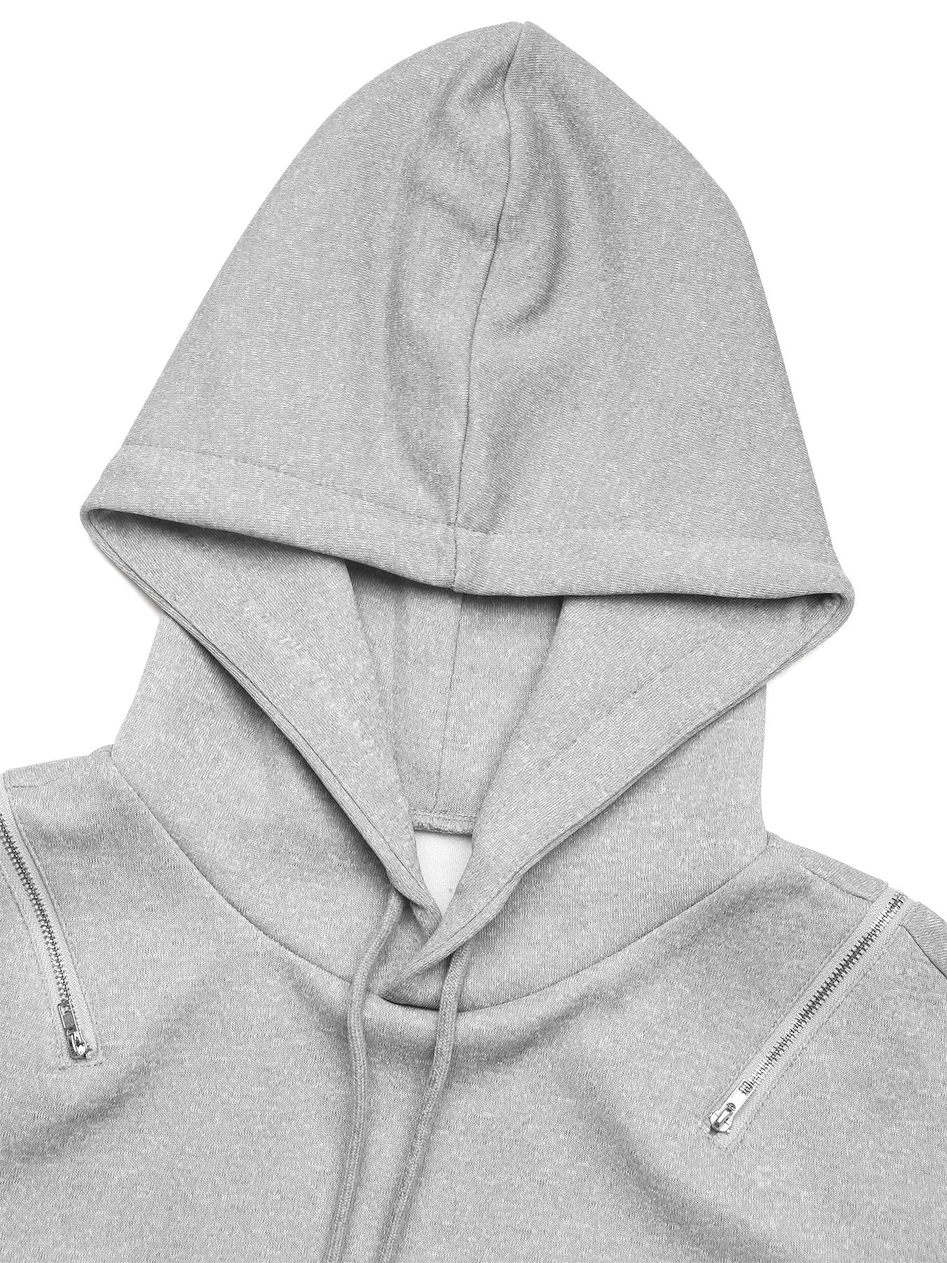 Trendsi Drawstring Zip Detail Cold Shoulder Hoodie