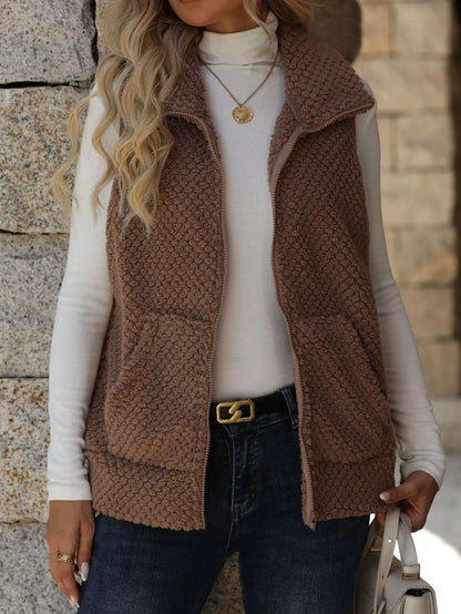 Zip-Up Vest Coat Khaki Easy Apparels