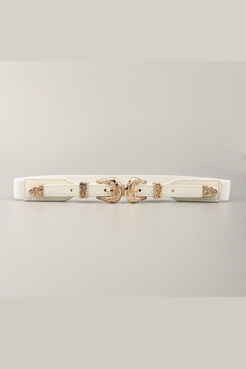 Double Buckle Elastic Belt White One Size Easy Apparels
