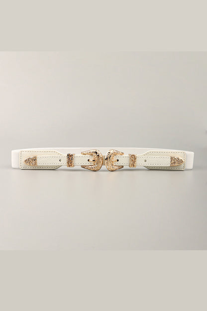 Double Buckle Elastic Belt White One Size Easy Apparels