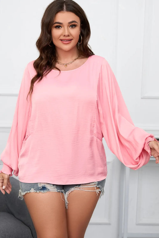 Trendsi Plus Size Lantern Sleeve Dropped Shoulder Blouse
