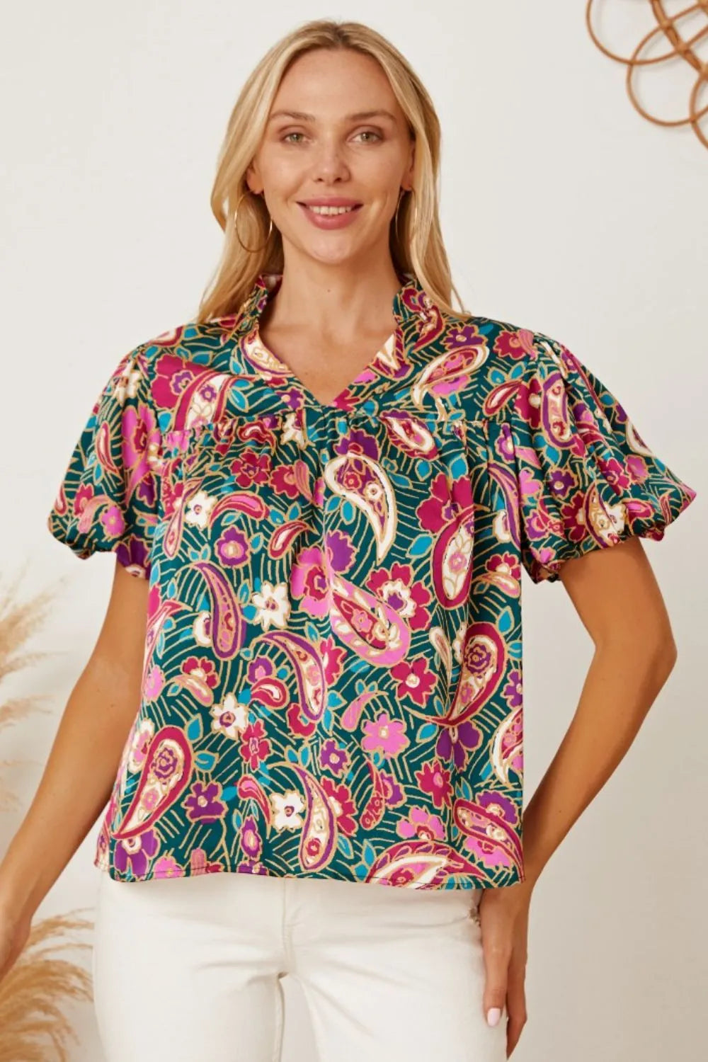 Trendsi Floral Collared Neck Short Sleeve Blouse Multicolor