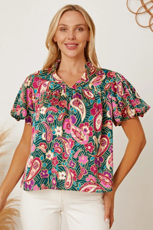 Trendsi Floral Collared Neck Short Sleeve Blouse Multicolor