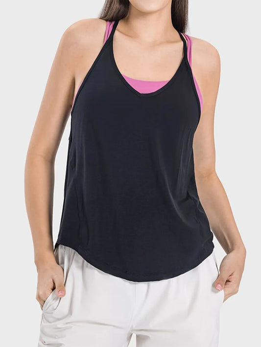 Millennia Slit Spaghetti Strap Scoop Neck Active Cami Black Easy Apparels