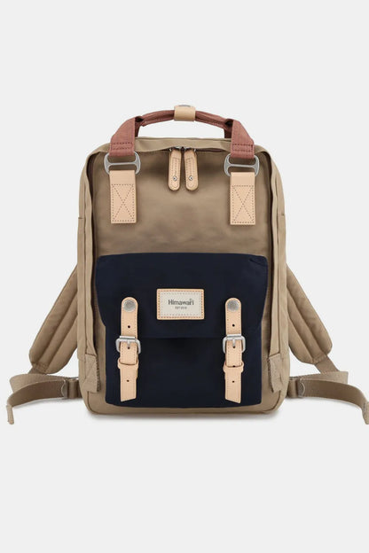 Himawari Contrast Waterproof Nylon Backpack Bag Beige Navy One Size Easy Apparels