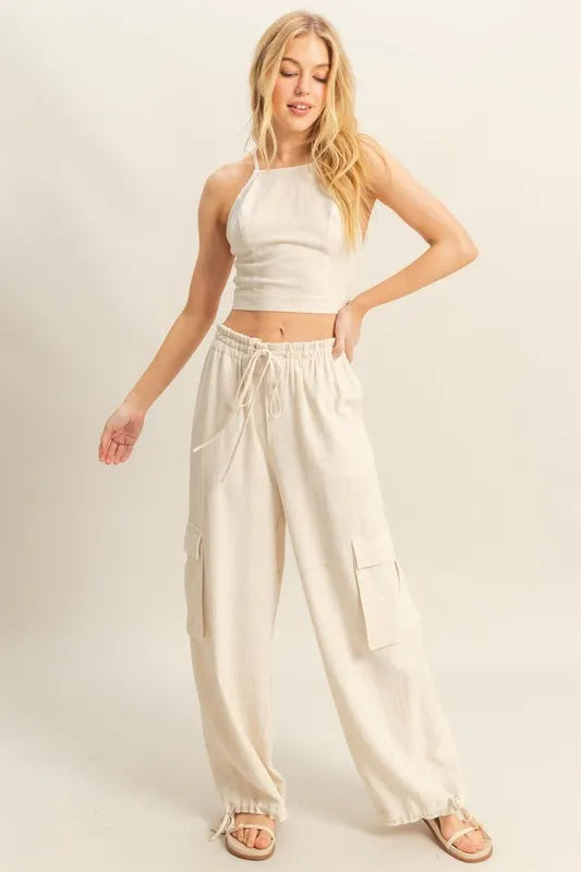 HYFVE Crop Top and Cargo Pants Set OATMEAL Easy Apparels