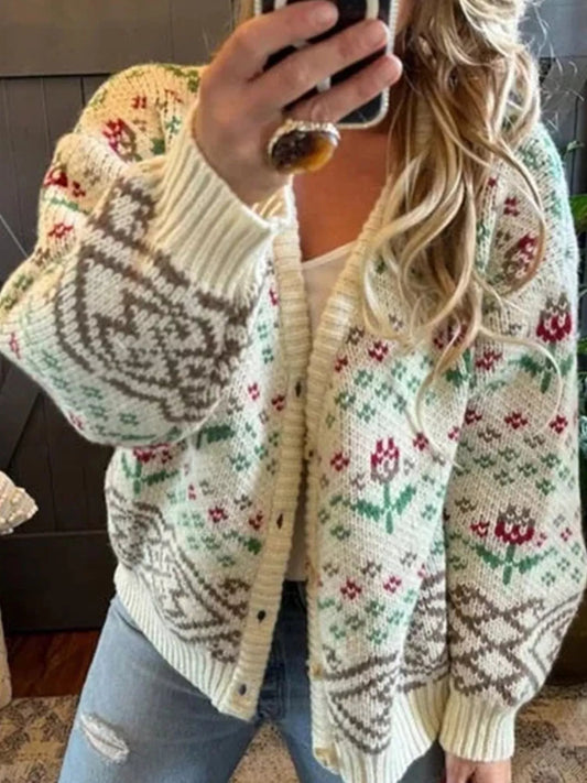 Floral Pattern Button-Up Cardigan Easy Apparels