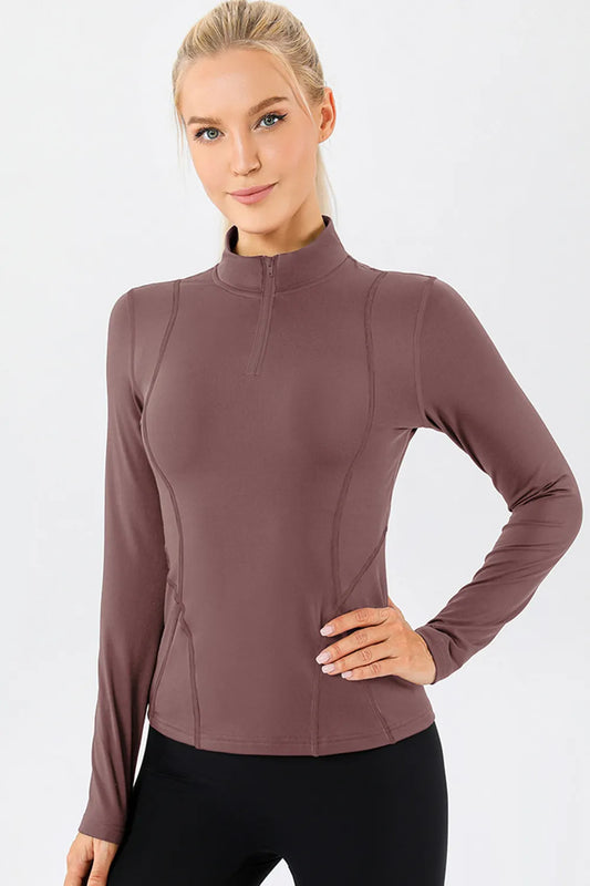 Mock Neck Quarter Zip Active T-Shirt Dusty Pink Easy Apparels