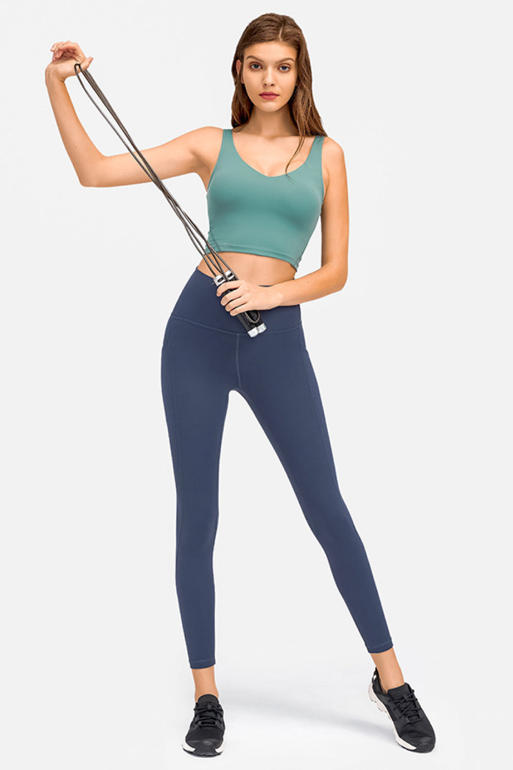 Millennia Deep V-Neck Crop Sports Bra Teal Easy Apparels