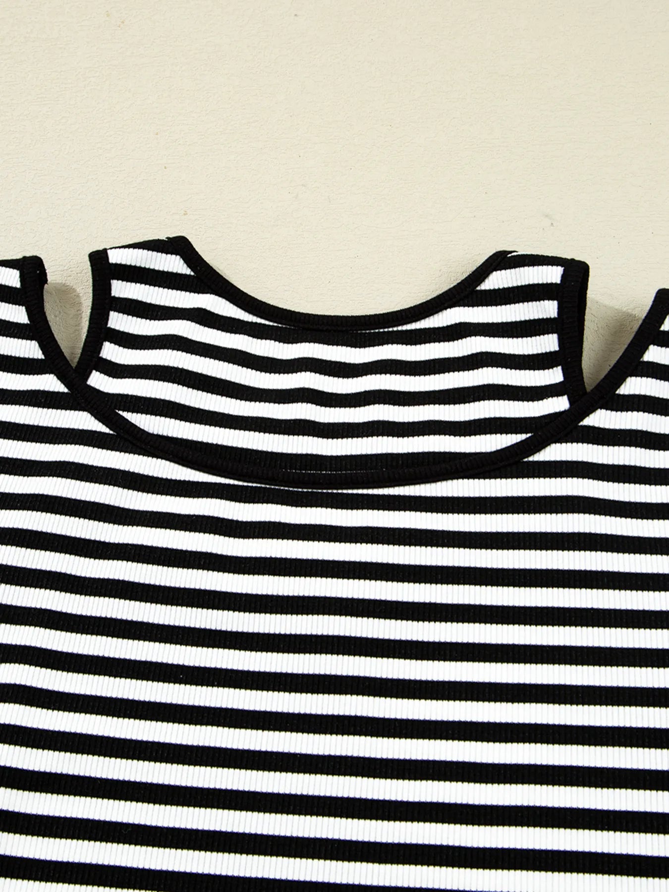 Trendsi Stripe Double-layer Cold Shoulder Long Sleeve Top