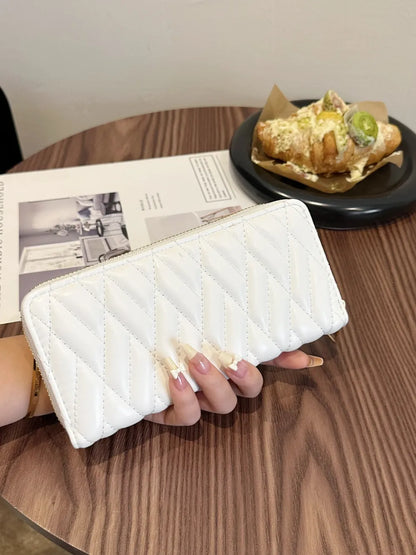 PU Leather Solid Color Wallet White Rhombus One Size Easy Apparels