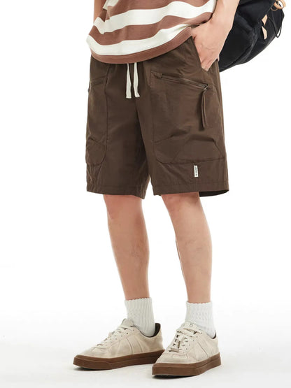 Men's Plus Size Drawstring Cargo Shorts with Multiple Pockets Coffee Color Easy Apparels