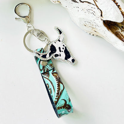Rhinestone Bull Keychain Style A One Size Easy Apparels