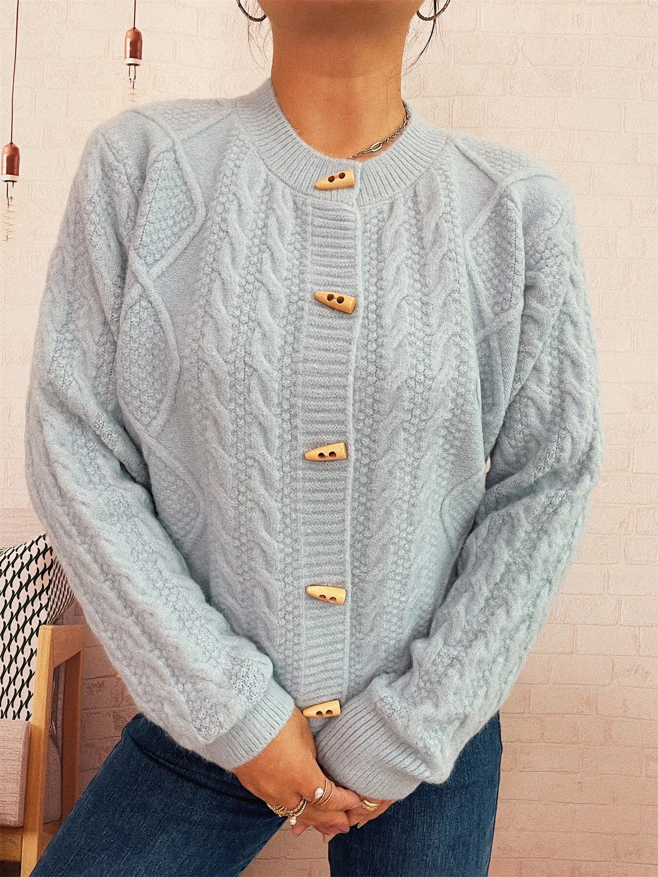 Cable Knit Button-Up Cardigan Easy Apparels
