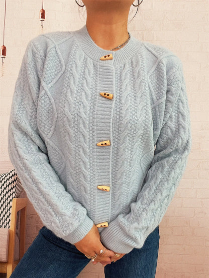 Cable Knit Button-Up Cardigan Easy Apparels