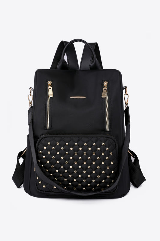 Zipper Pocket Beaded Backpack Black One Size Easy Apparels