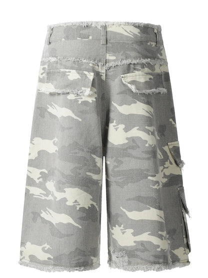 Men's Camouflage Denim Shorts with Raw Hem Easy Apparels