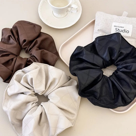 3-Piece PU Leather Elastic Hair Scrunchy Multi One Size Easy Apparels