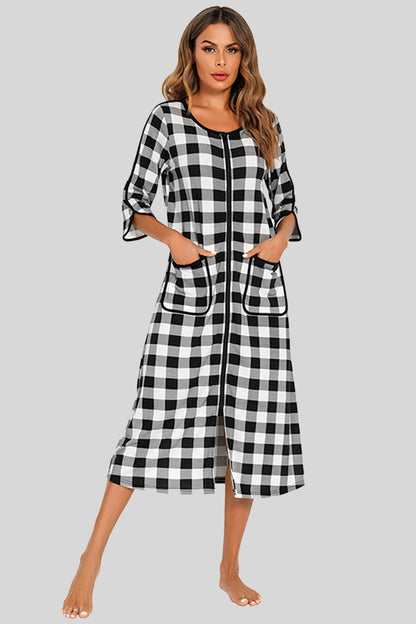 Round Neck Three-Quarter Sleeve Midi Night Dress White Easy Apparels