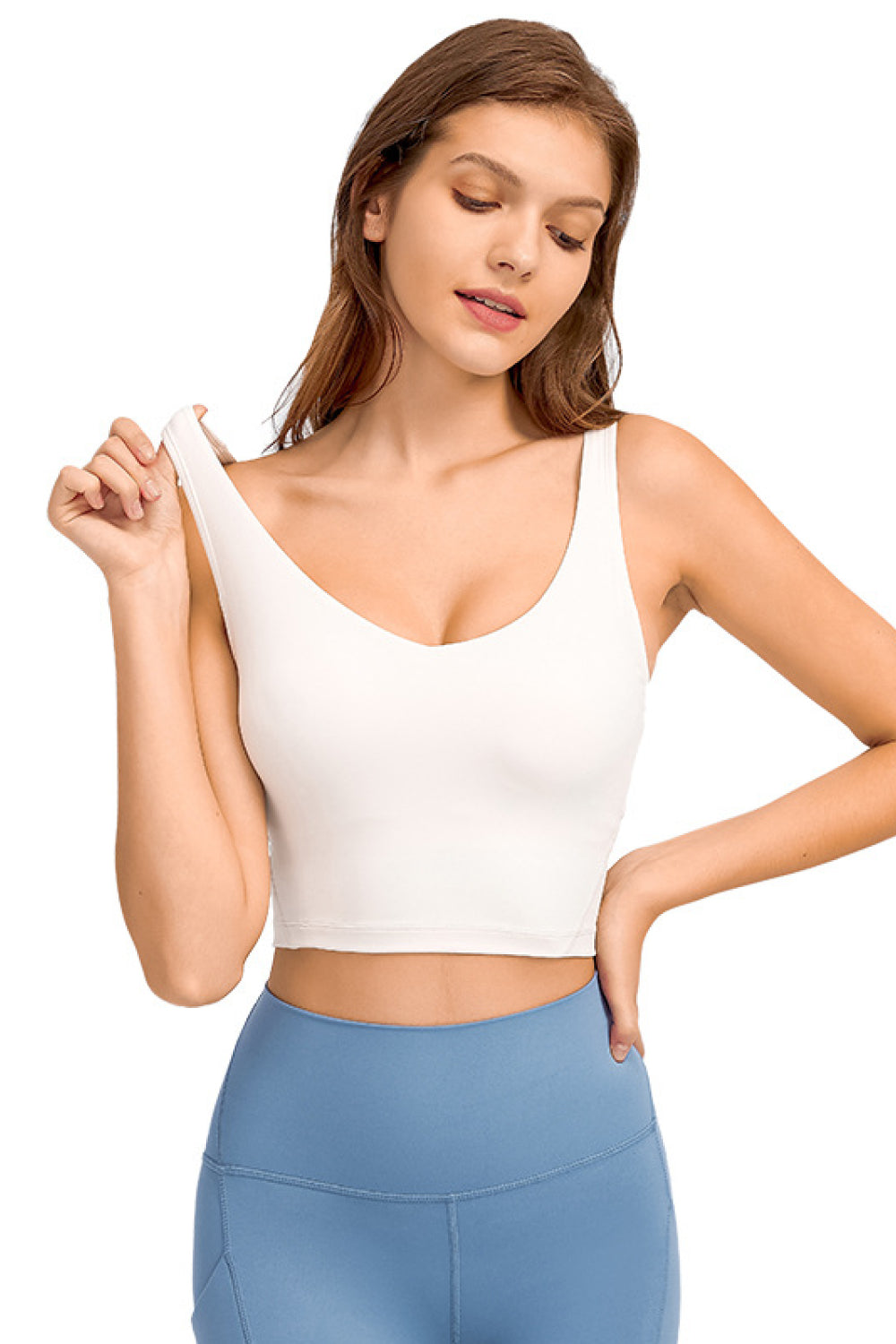 Millennia Deep V-Neck Crop Sports Bra White Easy Apparels