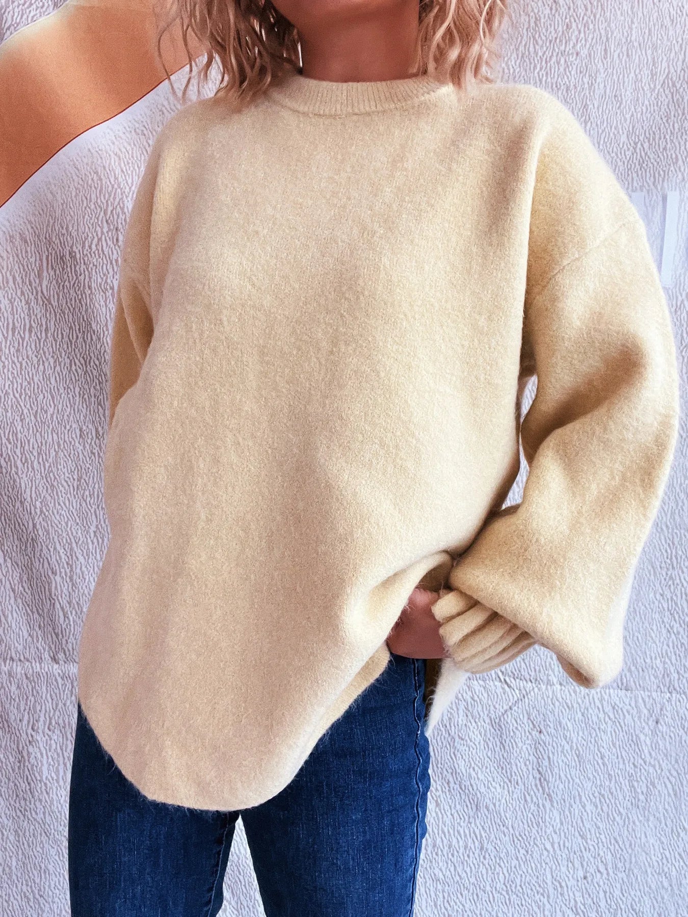 Trendsi Round Neck Dropped Shoulder Sweater